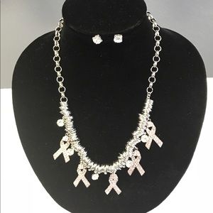 Pink Ribbon Charm Necklace Set